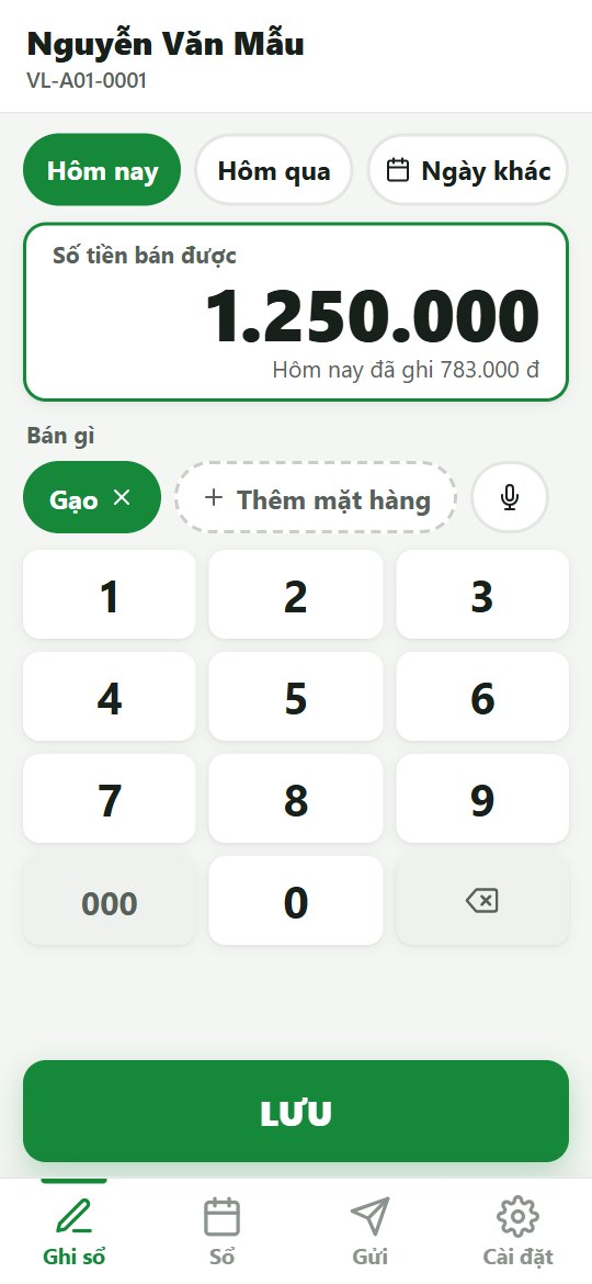 App Sổ Doanh Thu trên điện thoại: màn hình ghi doanh thu có nút micro và bàn phím số to